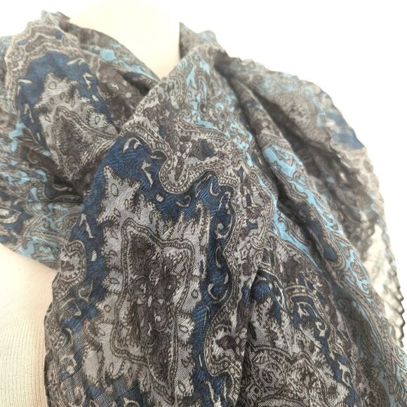 VAN HEUSEN Blue Gray Multicolored Classic Paisley Scarf Large 38" x 77" - Picture 11 of 11